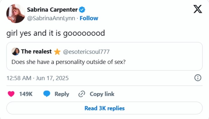 Sabrina Carpenter fires back at critics for calling her out