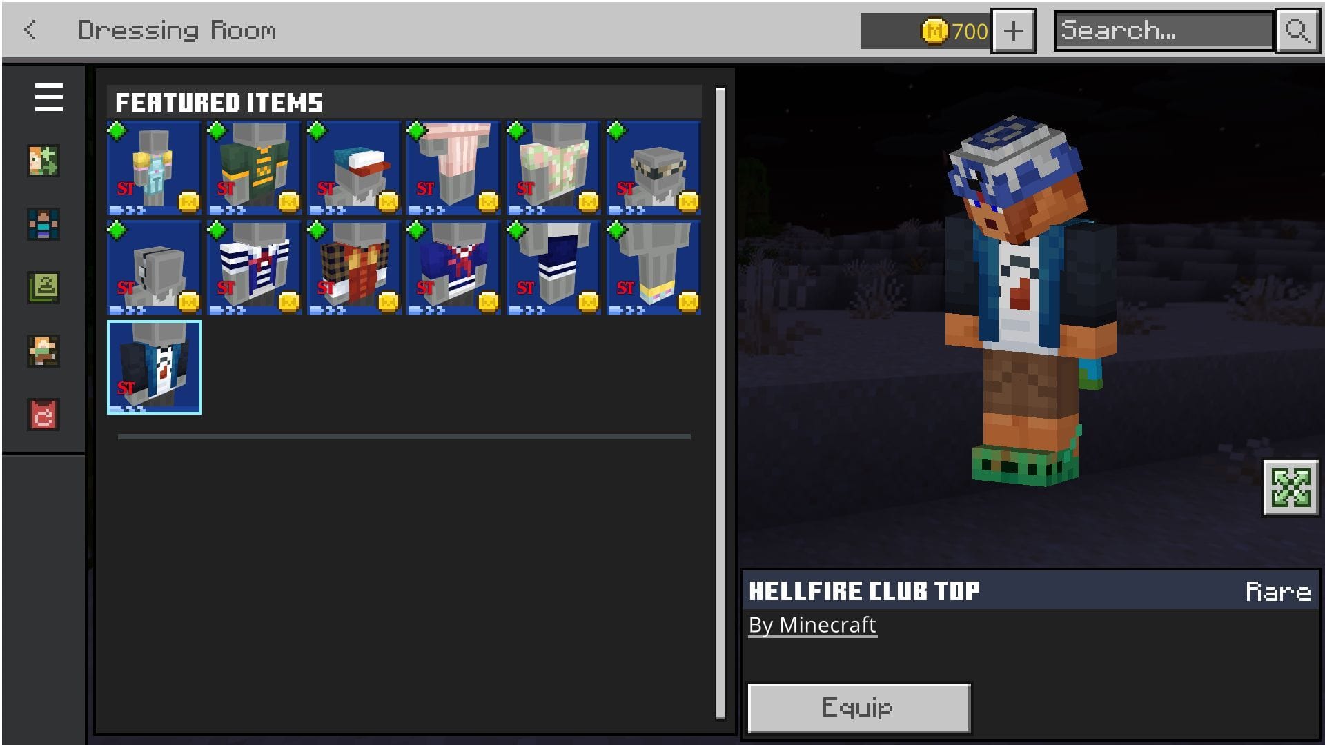 Make your way to the Dressing Room to claim the free Hellfire Club T-shirt in Minecraft Bedrock (Image via Sportskeeda Gaming || Mojang Studios)