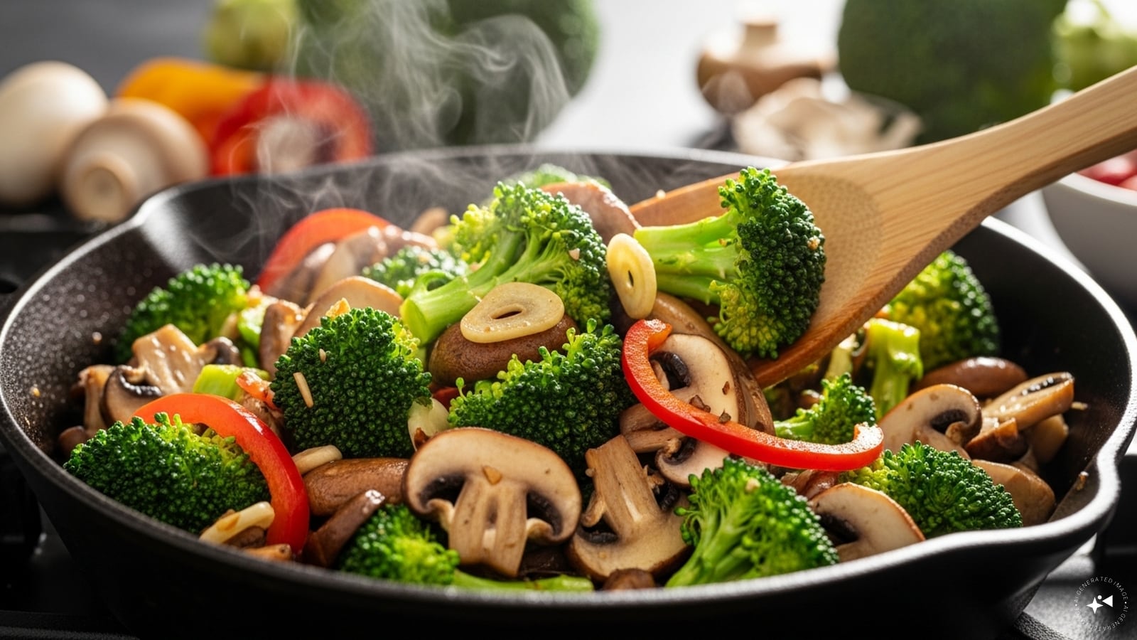 Broccoli And Mushroom Stir Fry: Broccoli and mushrooms sauteed in a savoury sauce make a quick, delicious side dish. Packed with flavour and nutrients, it’s perfect for pairing with rice, noodles, or grilled proteins.
